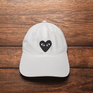 Comme des Garcons White Cap with Black Heart Emblem
